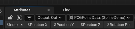 Attributes? [0] PCGPointData? $Position.X? (SplineDemo)?